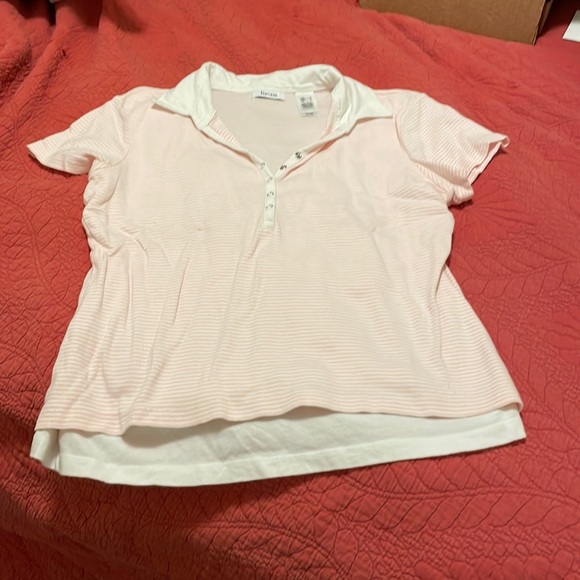 Pink striped shirt, color, pretty V cut. Lightly worn! - Picture 1 of 3